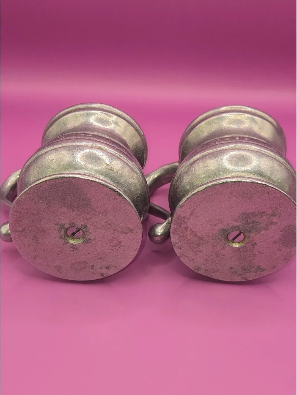 Vintage AMF USA Made Pewter Salt and Pepper Shakers Set with Handles